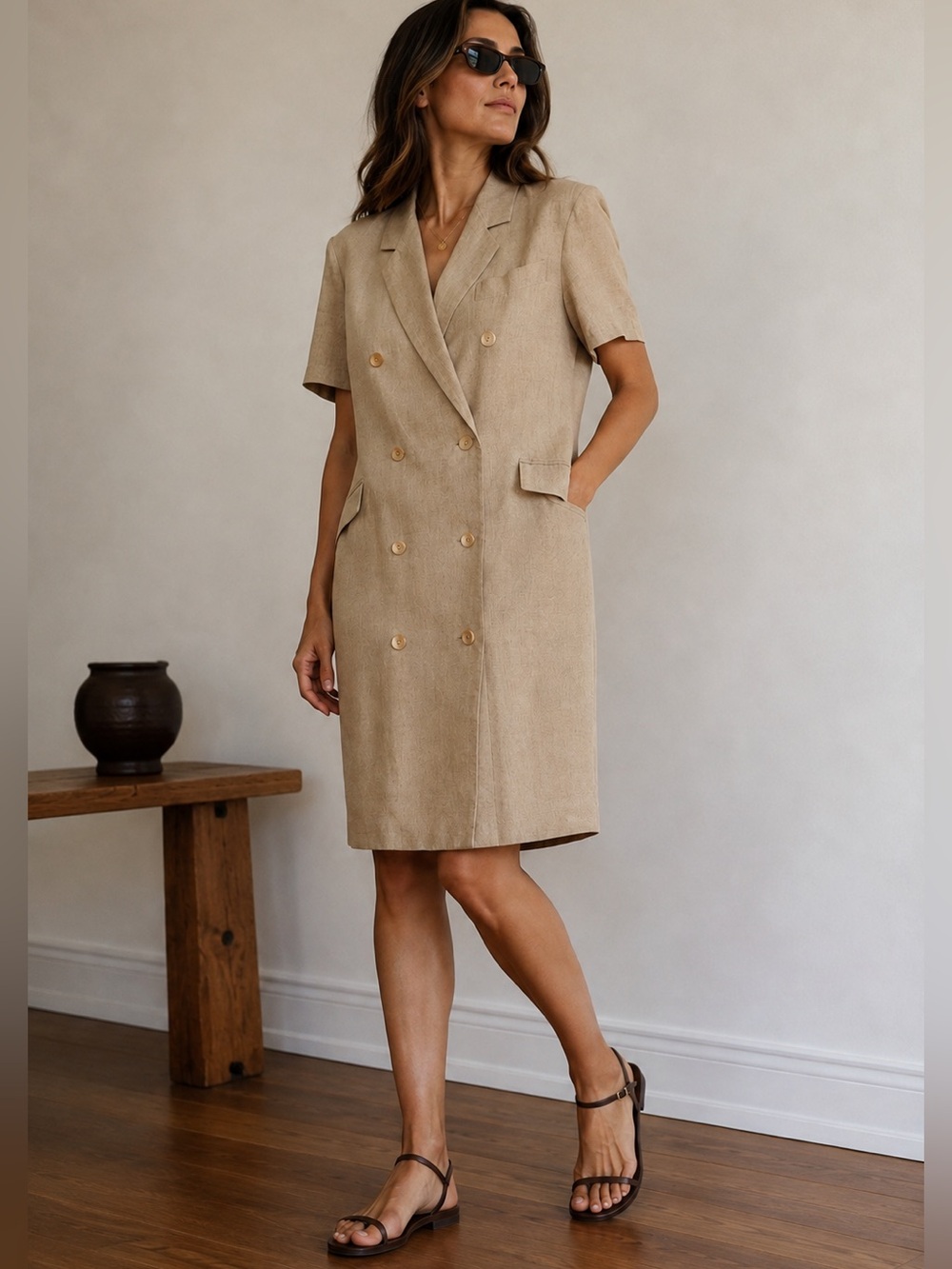 Max Mara Linen Beige Double-Breasted Dress Size Medium